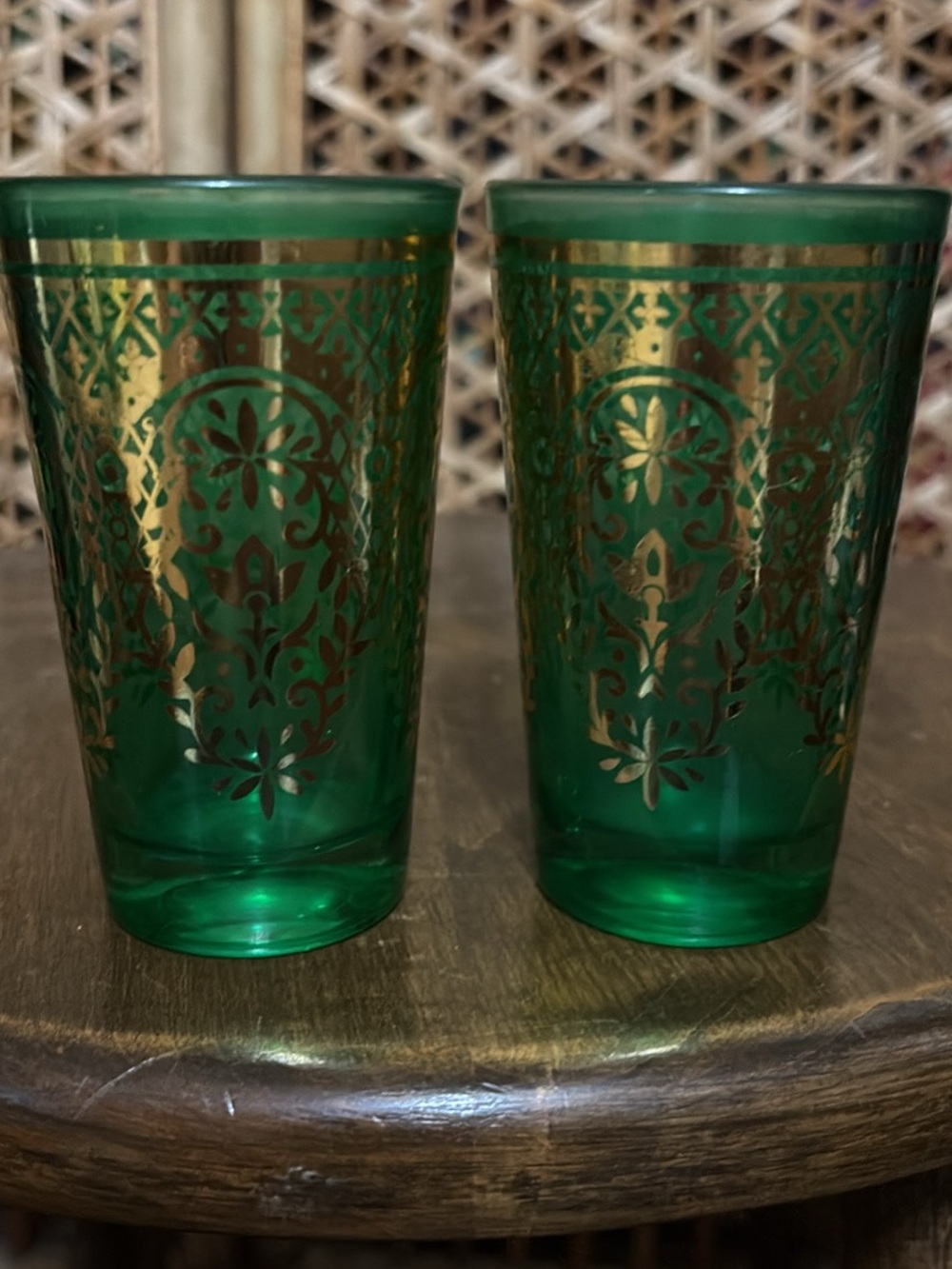 Green and Gold Decorative Glass Tumbler - Set of 2